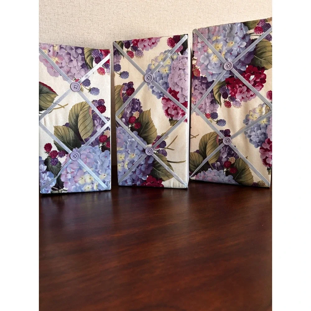 Floral Hydrangea Fabric Nesting Storage Boxes with Lids Set of 3 Purple Cream